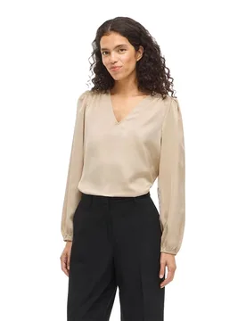 Chemisier à Manches Longues Ellette Smock Satin Top Cement 42 - Vila - FashionsVida