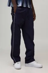 Men's Relaxed Fit Nylon Piping Detail Track Pants Navy Size Medium Navy M
