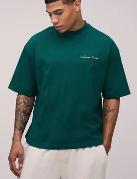 Men's Oversized Heavyweight Extended Neck Boxy T-Shirt Forest Size Small Forest S - boohooMAN - FashionsVida