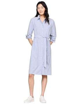 Chemisier vestito a righe bianco celeste WW0WW41001