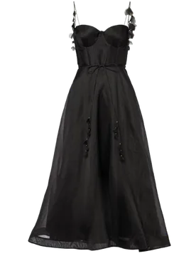 Floral Linene Black Midi Dress - Zimmermann - FashionsVida
