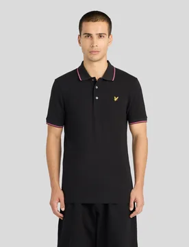 Men's Tipped Polo Shirt Jet black/ Pink flare - Lyle & Scott - FashionsVida