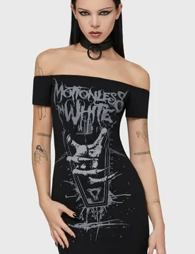Gothic Kurzes Kleid - Up From Hell Bardot Dress - XL bis 4XL - für Damen - Größe 4XL - schwarz - Frauen - female - Motionless In White by Killstar - FashionsVida
