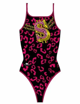 Tiger Money Rapper Thin Strap Swimsuit Black / Fuchsia 5-6 Years Girls - TURBO - FashionsVida