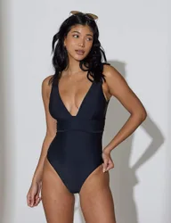 Tummy Control Padded Plunge Swimsuit Black female