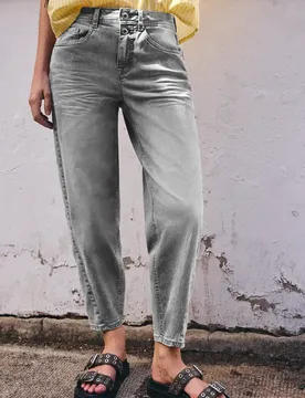 Street One High Waist Barrel Leg Jeans im Loose Fit female Grau