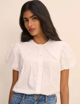 Pure Cotton Lace Detail Collared Shirt White female - Nobody's Child - FashionsVida