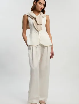Viscose Linen Pleat & Pocket Detail Woven Straight Leg Trouser - White - Size: 8 - Karen millen - FashionsVida