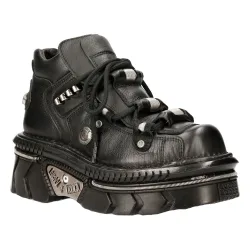 Unisex Metallic Black Leather Gothic Techno Boots- M-215-S6 - Size Eu 40