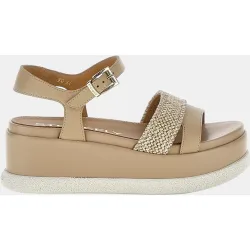 Sandalias de mujer con hebilla piso flat raffia