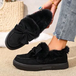 Botas de nieve con lazo y forro térmico, zapatos de invierno cálidos sin cordones, zapatos cálidos de suela gruesa para mujer, otoño/invierno, est