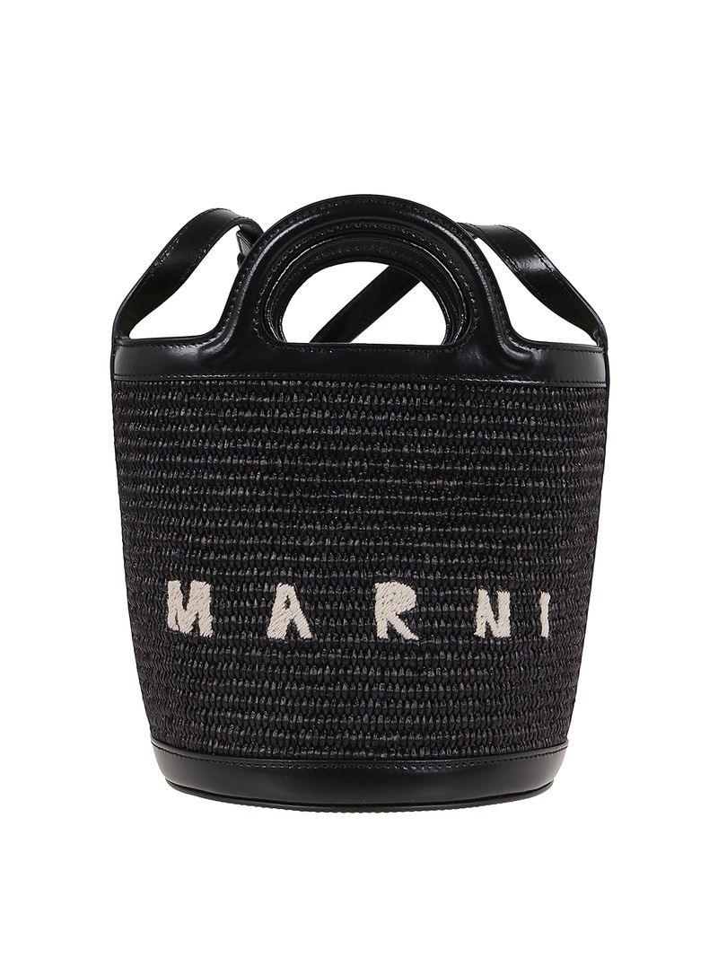 Borsa a secchiello in rafia e pelle