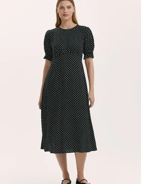 Women's Petite Mela Polka Dot Midi Tea Dress in True Black Size: 20 - True Black - Size: 20 - Finery London - FashionsVida