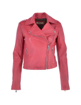 Women's 'Brooklyn' Short Leather Biker Jacket in Raspberry Size: 14 - Raspberry - Size: 14 - Ashwood Leather - FashionsVida