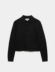 Air-Yarn Collared Relaxed Cropped Cardigan Black female