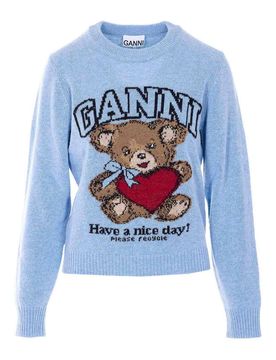 Maglione con orsetto grafico azzurro