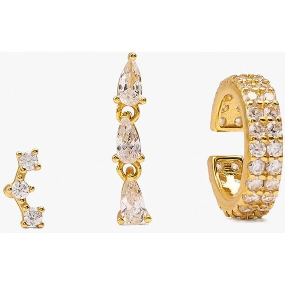 Pack de pendientes de plata de ley con baño de oro de 18 k con circonitas - Parfois - FashionsVida