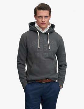 Superdry Herren Baumwolle Applique Tonal Kapuzenpullover Lockere Passform, Dunkelgrau, Größe: M