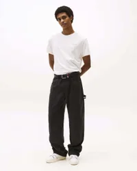 T-shirt slim-fit bianca in cotone con logo lineare sul petto