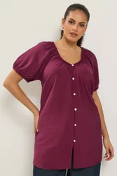 Button Through Blouse - Burgundy - Size: 26-28