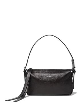 Mini Leather Shoulder Bag 14cm H x 23cm W x 4cm D with Crackled Finish, Long Zip Pull and Adjustable Strap