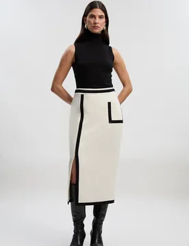 Women's Compact Stretch Tipped Tailored Pencil Skirt in Ivory Size: 8 - Ivory - Size: 8 - Karen millen - FashionsVida