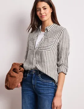 Langarm Hemdbluse aus Leinen female Braun - Street One - FashionsVida