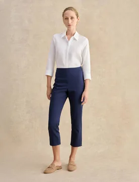 Cotton Rich Tapered Cropped Trousers Navy female - Hobbs - FashionsVida