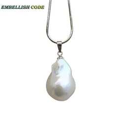 Hot Simple style baroque pearl pendant necklace nucleated flameball shape white color snake chain 16'' 18''