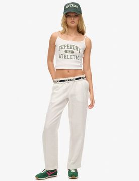 Superdry Women's Leinenhose mit Kordelzug Weiß - Größe: 40