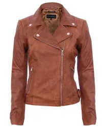 Leather Biker Jacket - Sacramento - Tan - Size: 24