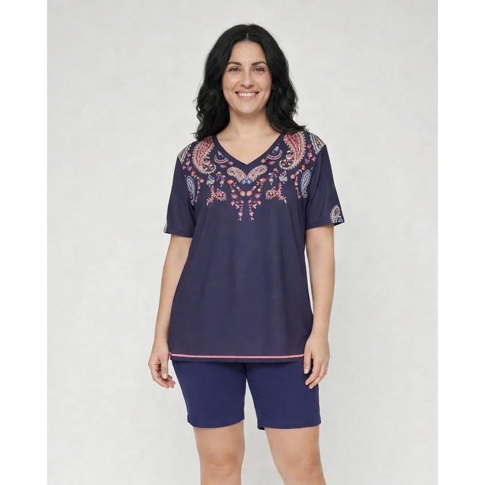 Camiseta de mujer de mujer estampada cuello redondo. manga tres cuartos - October - FashionsVida