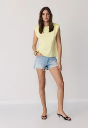 Basic-Shirt mit Schulterpolstern Pastellgelb L