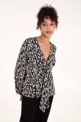 Women's Wrap Front Tie Back Top in Black Size: Small - Black - Size: S