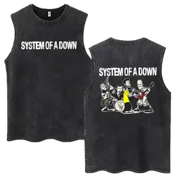 System of A Down Cartoon Vintage Washed Tank Tops Men's Rock Alternative Metal Sleeveless Vests T-shirt Male Oversized T Shirts