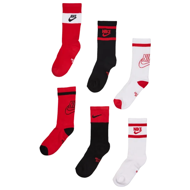 Kids Crew 6 Pack Unisex Socks - White - Size 2 - 5 - Cotton - White - Size: 2 - 5 - Nike - FashionsVida