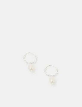 Sterling Silver Pearl Drop Hoop Earrings Silver female - Accessorize - FashionsVida