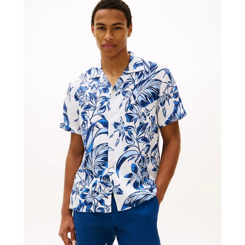 Camisa de caballero de manga corta estampada de lino - Tommy Hilfiger - FashionsVida