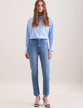 Mom- Fit Jeans High Waist mit Stretchanteil Blau 40