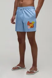 Herren Badeshorts Mit Sticker-Print In Mittlerer Länge Baby Blue Größe Small