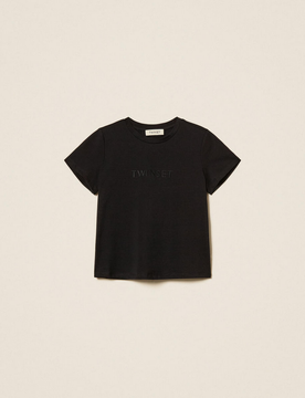 T-shirt con logo ricamato bambina nero