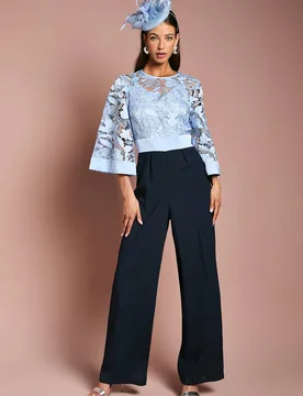 Women's Lace Kimono Sleeve Jumpsuit in Navy Size: 12 - Navy - Size: 12 - Coast - FashionsVida