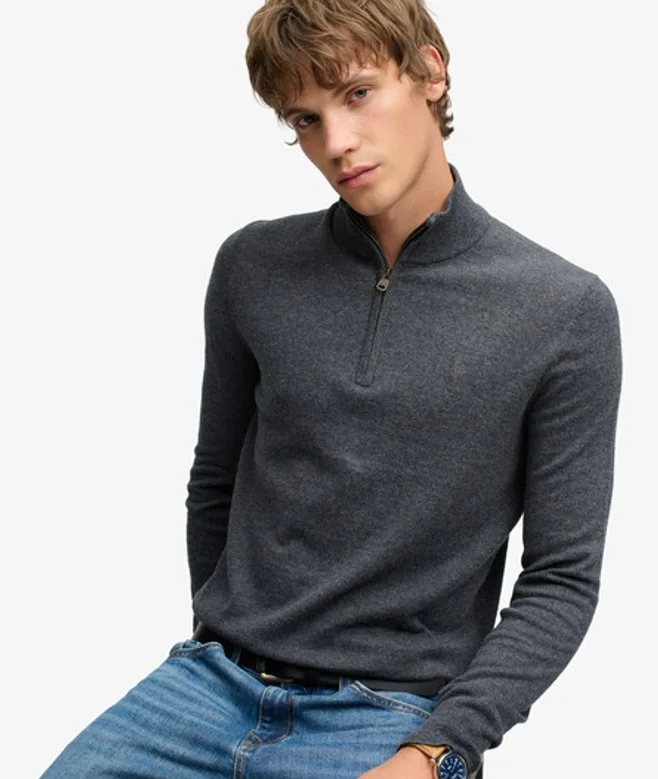 Superdry Herren Essential Pullover mit Halbzip Schmale Passform Dark Grey - Größe: M - 74.99 - FashionsVida