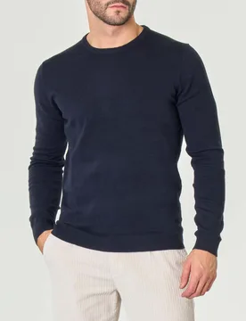 Maglia blu girocollo tinta unita in misto lana - Priority House - FashionsVida