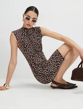 Animal Print Round Neck Mini Skater Dress Brown Mix female - River Island - FashionsVida