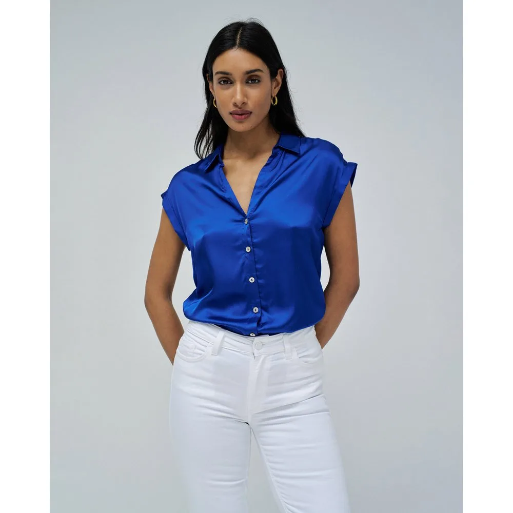 Blusa de mujer de satén con escote de pico - Salsa Jeans - FashionsVida