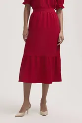 Riley Crepe Midi Tiered Skirt - Red - Size: 8