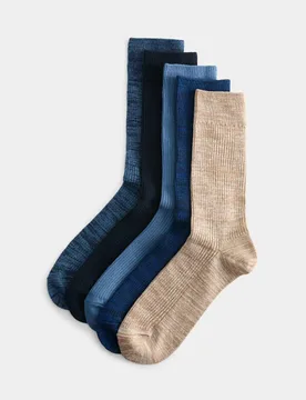 Pack Cotton Rich Ribbed Socks Denim Mix male - M&S - FashionsVida