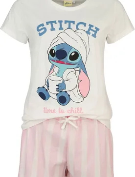 Disney Schlafanzug - Stitch - Time To Chill - L bis 3XL - für Damen - Größe 3XL - altweiß/rosa - EMP exklusives Merchandise! - Frauen - female - Lilo & Stitch - FashionsVida