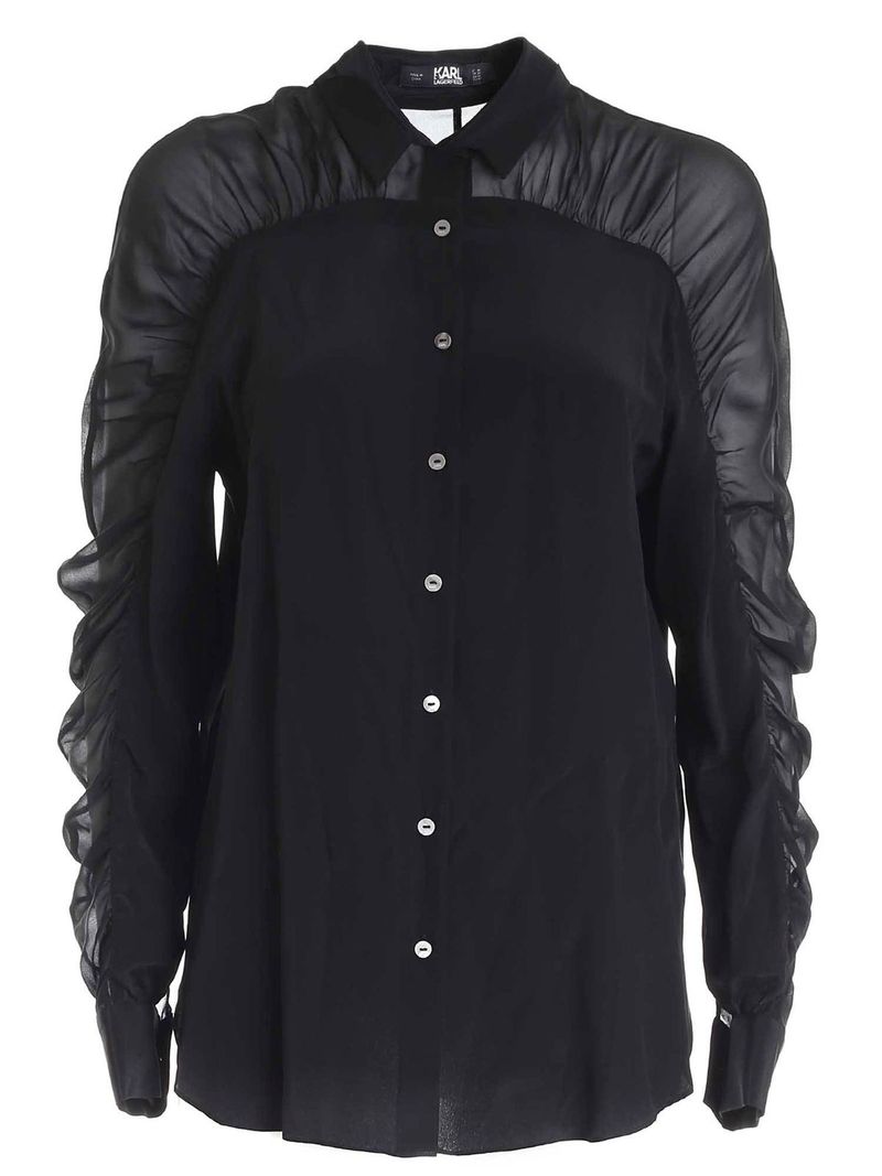 Camicia W/Gathering in seta nera